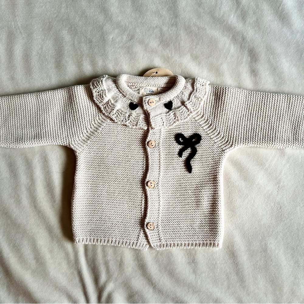 Baby girls hand-embroidered Ivory Cardigan, 100% cotton, 6mos